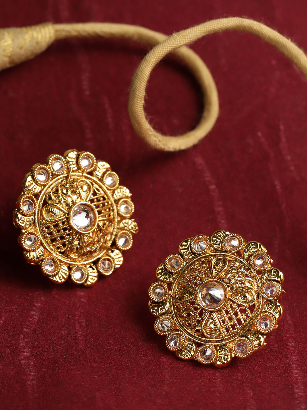 YouBella Gold-Plated Textured Circular Oversized Studs